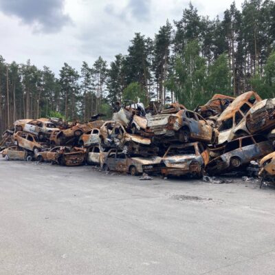 cemetery of burnt cars Bucha