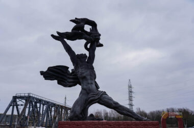 monument near chernobyl cooling pond